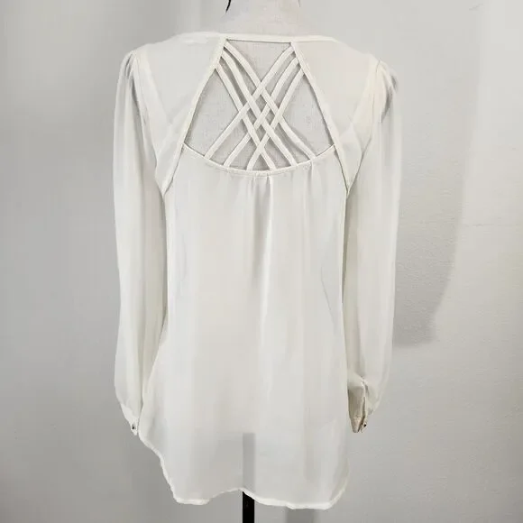 MINE Womens Size Small Cream White Sheer Long Sleeve Summer Spring‎ Blouse - Picture 7 of 10